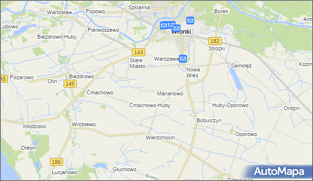 mapa Marianowo gmina Wronki, Marianowo gmina Wronki na mapie Targeo