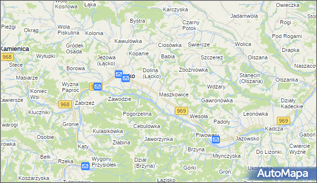 mapa Maszkowice gmina Łącko, Maszkowice gmina Łącko na mapie Targeo