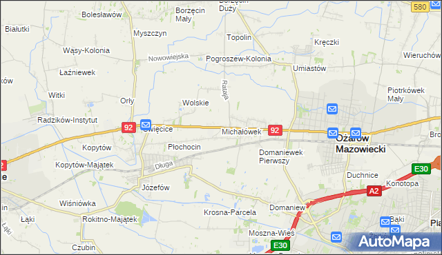 mapa Michałówek gmina Ożarów Mazowiecki, Michałówek gmina Ożarów Mazowiecki na mapie Targeo