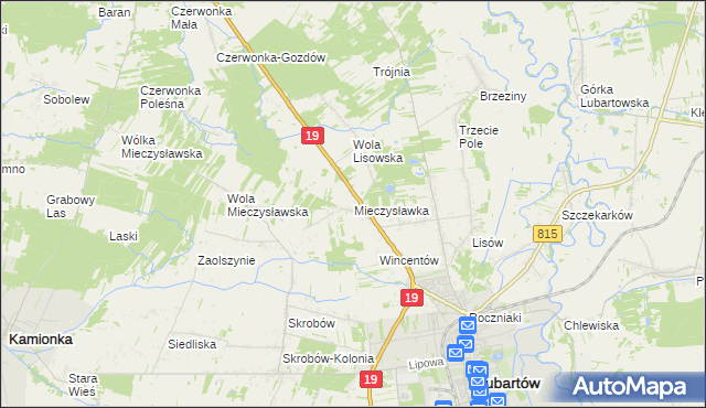 mapa Mieczysławka gmina Lubartów, Mieczysławka gmina Lubartów na mapie Targeo