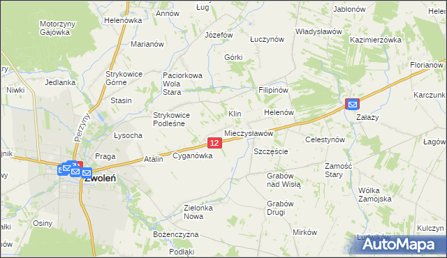 mapa Mieczysławów gmina Zwoleń, Mieczysławów gmina Zwoleń na mapie Targeo