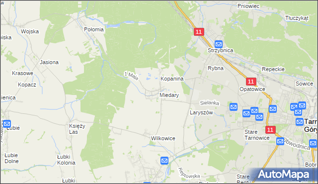 mapa Miedary, Miedary na mapie Targeo