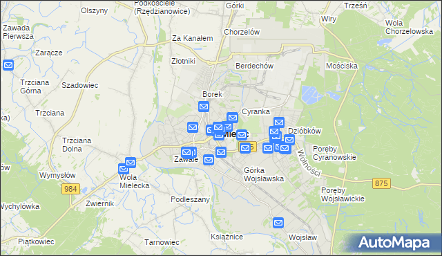 mapa Mielca, Mielec na mapie Targeo