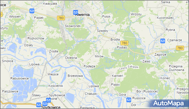 mapa Mirów gmina Alwernia, Mirów gmina Alwernia na mapie Targeo