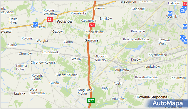 mapa Młodocin Większy, Młodocin Większy na mapie Targeo