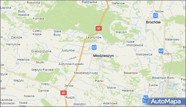 mapa Młodzieszyn, Młodzieszyn na mapie Targeo