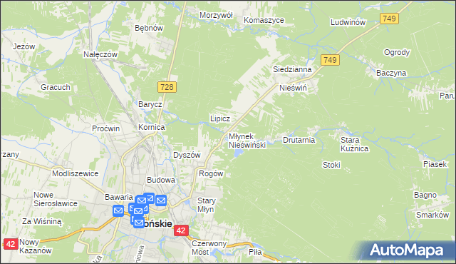 mapa Młynek Nieświński, Młynek Nieświński na mapie Targeo