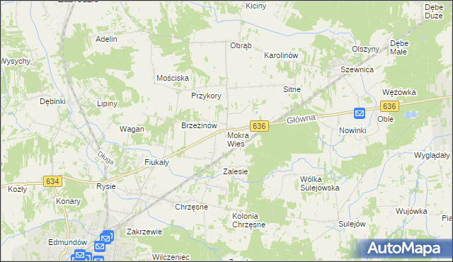mapa Mokra Wieś gmina Tłuszcz, Mokra Wieś gmina Tłuszcz na mapie Targeo