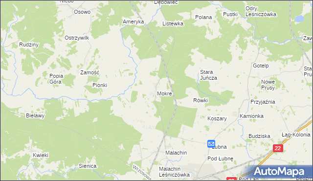 mapa Mokre gmina Czersk, Mokre gmina Czersk na mapie Targeo