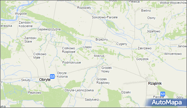 mapa Mokrus gmina Obryte, Mokrus gmina Obryte na mapie Targeo