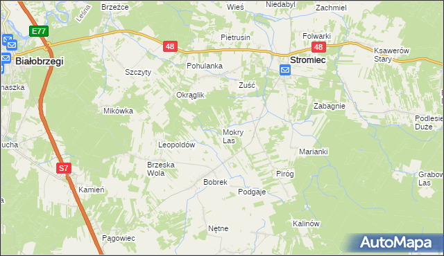 mapa Mokry Las gmina Stromiec, Mokry Las gmina Stromiec na mapie Targeo