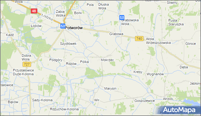 mapa Mokrzec gmina Potworów, Mokrzec gmina Potworów na mapie Targeo