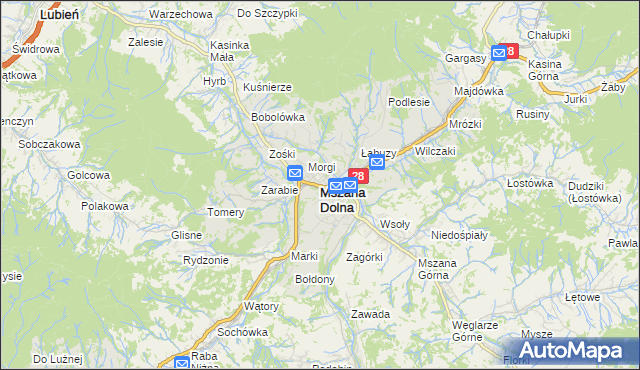 mapa Mszana Dolna, Mszana Dolna na mapie Targeo