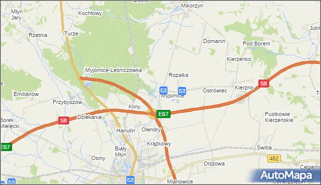 mapa Myjomice, Myjomice na mapie Targeo