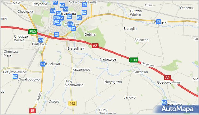 mapa Nadarzyce gmina Września, Nadarzyce gmina Września na mapie Targeo