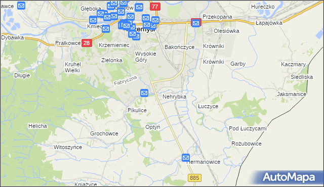 mapa Nehrybka, Nehrybka na mapie Targeo