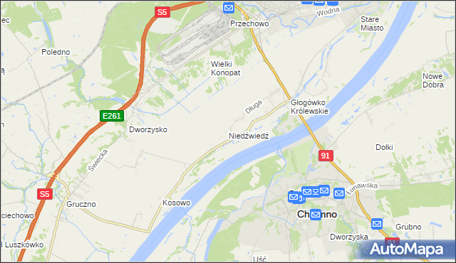 mapa Niedźwiedź gmina Świecie, Niedźwiedź gmina Świecie na mapie Targeo