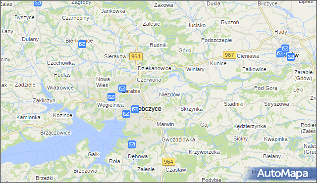 mapa Niezdów gmina Dobczyce, Niezdów gmina Dobczyce na mapie Targeo