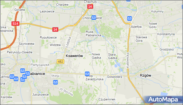 mapa Nowa Gadka gmina Ksawerów, Nowa Gadka gmina Ksawerów na mapie Targeo