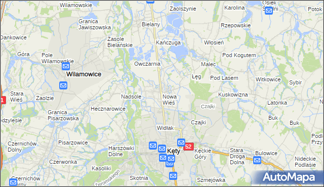 mapa Nowa Wieś gmina Kęty, Nowa Wieś gmina Kęty na mapie Targeo