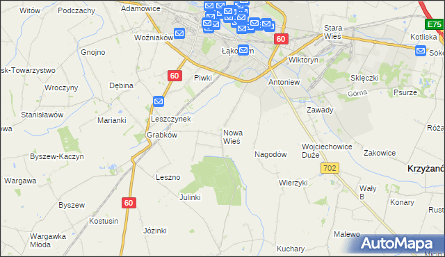 mapa Nowa Wieś gmina Kutno, Nowa Wieś gmina Kutno na mapie Targeo