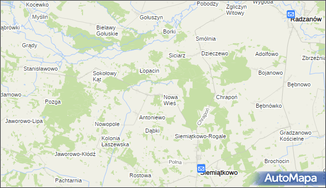 mapa Nowa Wieś gmina Siemiątkowo, Nowa Wieś gmina Siemiątkowo na mapie Targeo