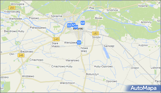 mapa Nowa Wieś gmina Wronki, Nowa Wieś gmina Wronki na mapie Targeo