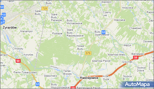 mapa Nowe Budy gmina Radziejowice, Nowe Budy gmina Radziejowice na mapie Targeo