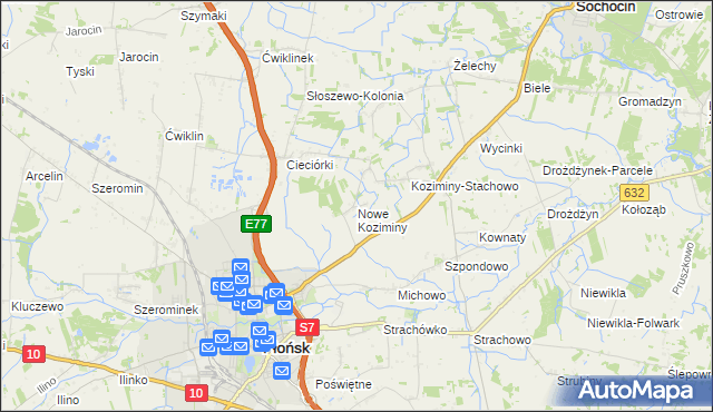 mapa Nowe Koziminy, Nowe Koziminy na mapie Targeo