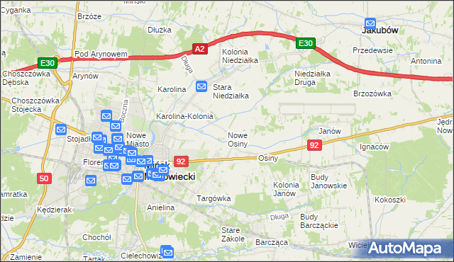 mapa Nowe Osiny, Nowe Osiny na mapie Targeo
