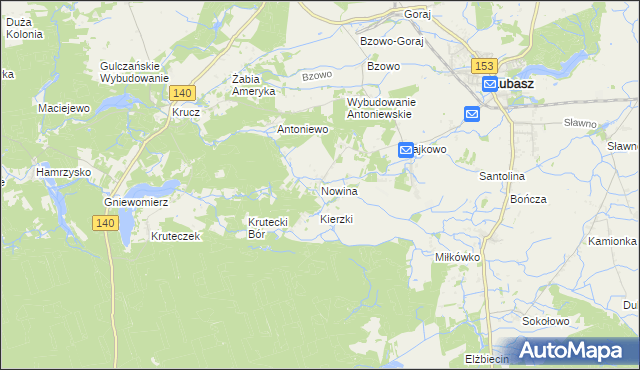 mapa Nowina gmina Lubasz, Nowina gmina Lubasz na mapie Targeo