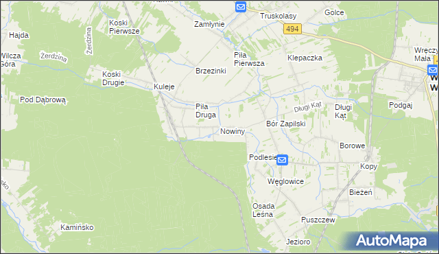 mapa Nowiny gmina Wręczyca Wielka, Nowiny gmina Wręczyca Wielka na mapie Targeo