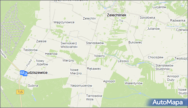 mapa Nowiny gmina Żelechlinek, Nowiny gmina Żelechlinek na mapie Targeo