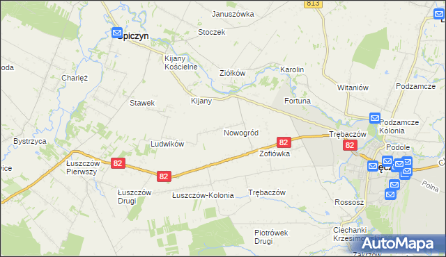 mapa Nowogród gmina Łęczna, Nowogród gmina Łęczna na mapie Targeo