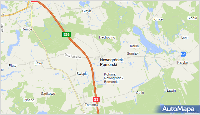 mapa Nowogródek Pomorski, Nowogródek Pomorski na mapie Targeo