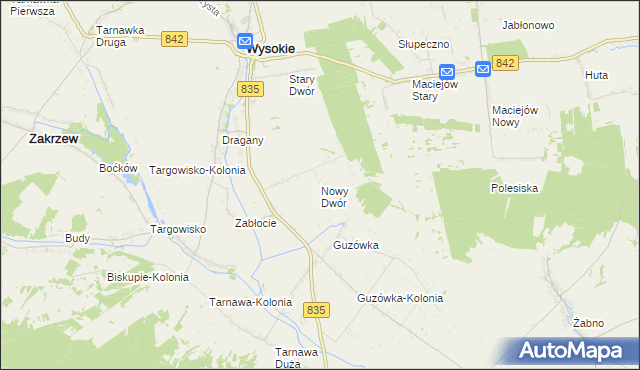 mapa Nowy Dwór gmina Wysokie, Nowy Dwór gmina Wysokie na mapie Targeo