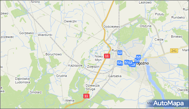 mapa Nowy Młyn gmina Rogoźno, Nowy Młyn gmina Rogoźno na mapie Targeo