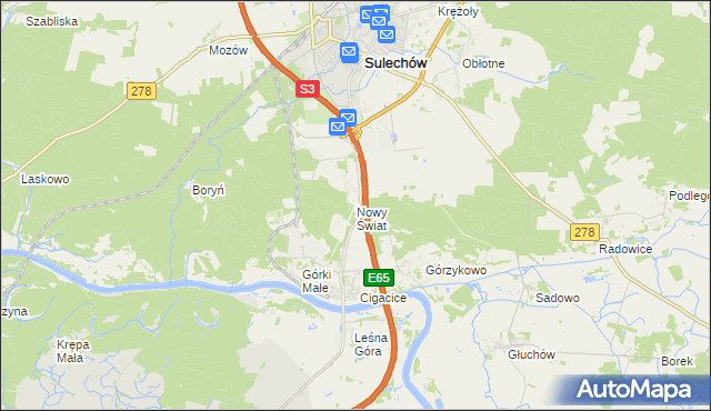mapa Nowy Świat gmina Sulechów, Nowy Świat gmina Sulechów na mapie Targeo