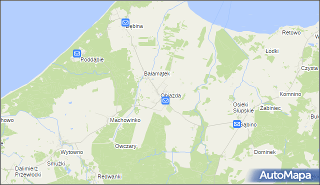 mapa Objazda gmina Ustka, Objazda gmina Ustka na mapie Targeo