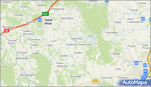 mapa Ojrzanów gmina Żabia Wola, Ojrzanów gmina Żabia Wola na mapie Targeo