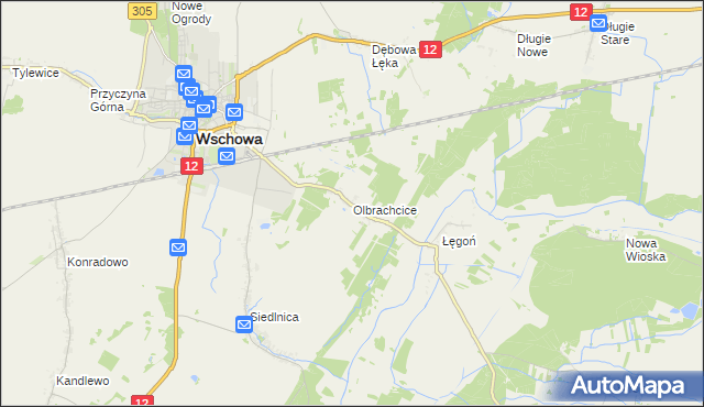 mapa Olbrachcice gmina Wschowa, Olbrachcice gmina Wschowa na mapie Targeo