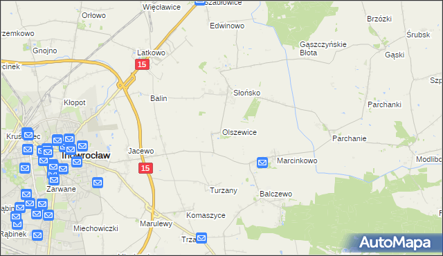 mapa Olszewice gmina Inowrocław, Olszewice gmina Inowrocław na mapie Targeo