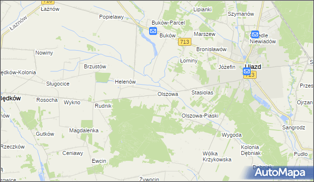 mapa Olszowa gmina Ujazd, Olszowa gmina Ujazd na mapie Targeo