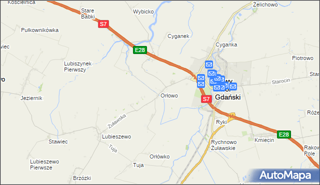 mapa Orłowo gmina Nowy Dwór Gdański, Orłowo gmina Nowy Dwór Gdański na mapie Targeo