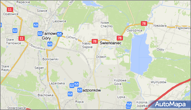 mapa Orzech, Orzech na mapie Targeo