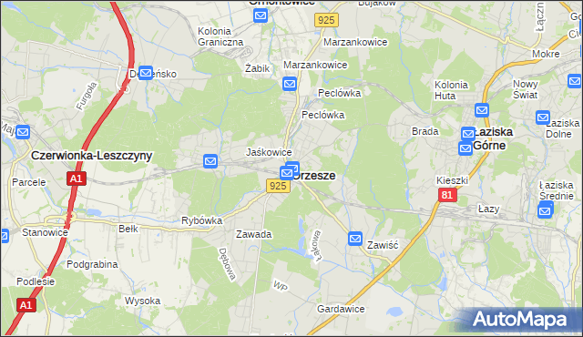 mapa Orzesze powiat mikołowski, Orzesze powiat mikołowski na mapie Targeo