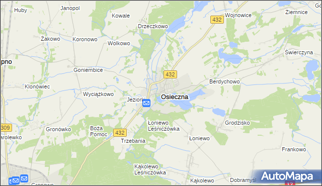 mapa Osieczna powiat leszczyński, Osieczna powiat leszczyński na mapie Targeo