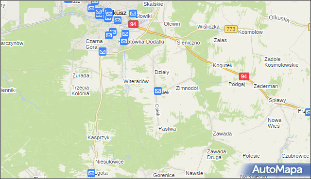 mapa Osiek gmina Olkusz, Osiek gmina Olkusz na mapie Targeo