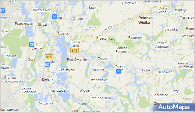 mapa Osiek powiat oświęcimski, Osiek powiat oświęcimski na mapie Targeo
