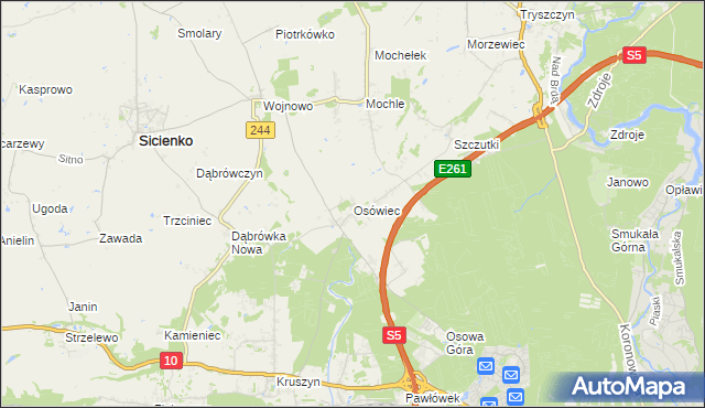 mapa Osówiec gmina Sicienko, Osówiec gmina Sicienko na mapie Targeo